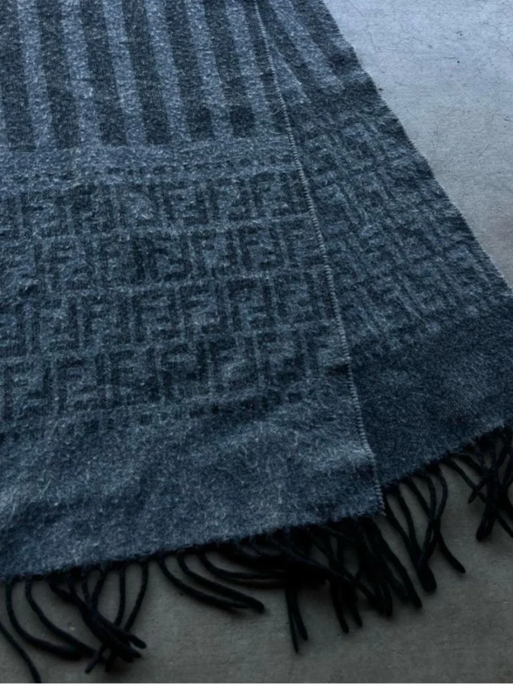 Fendi Grey and Black Vintage Monogram Logo Scarf Authentic